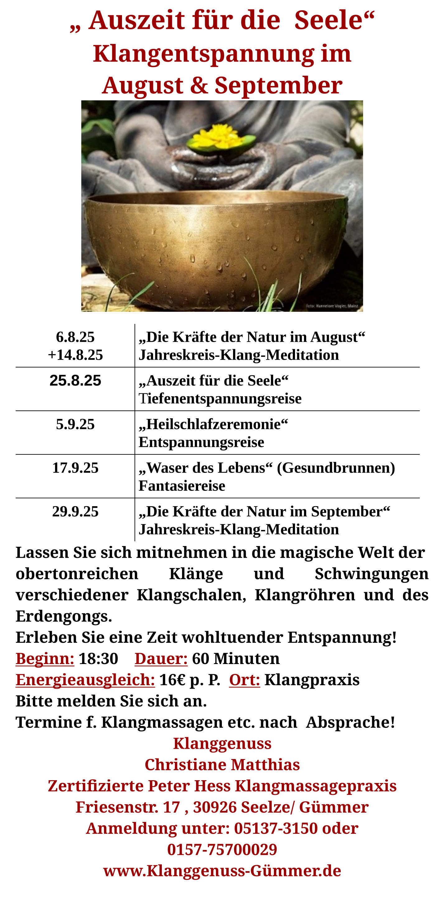 Termine August - September 2025
