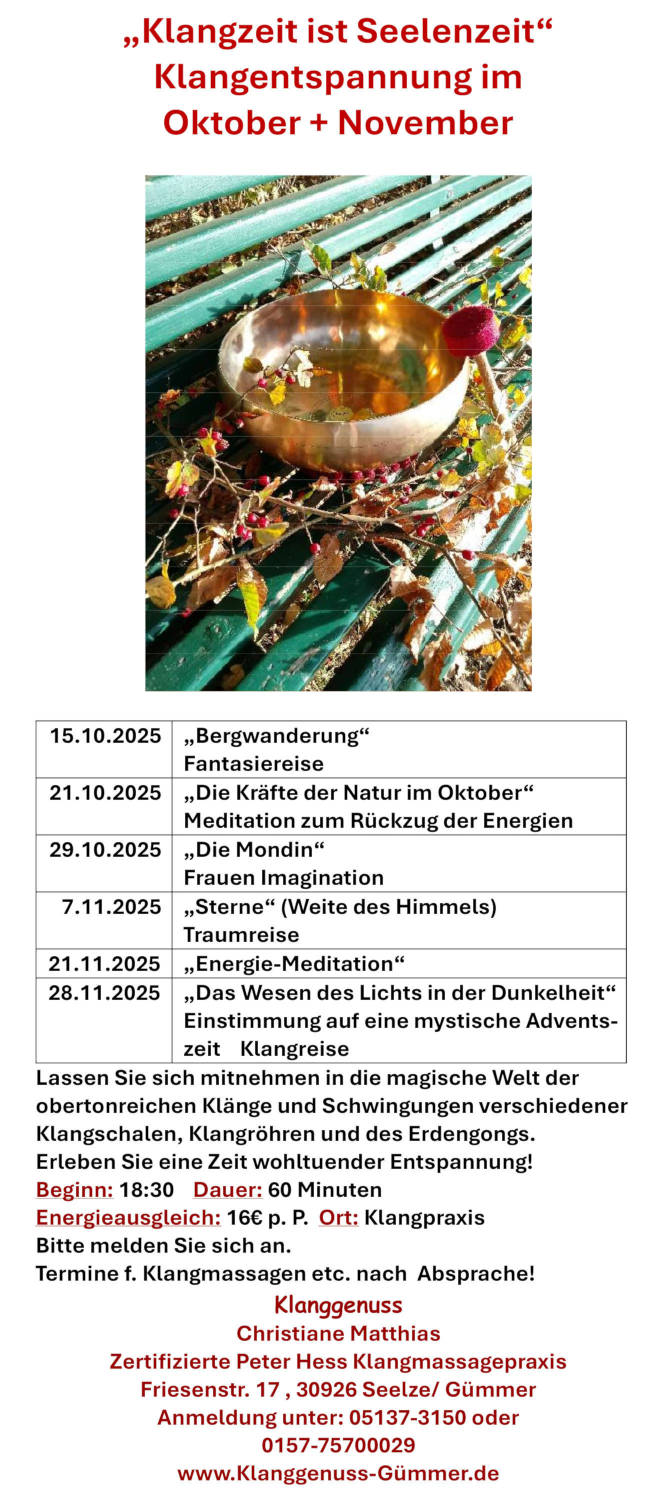 Termine Oktober - November 2025