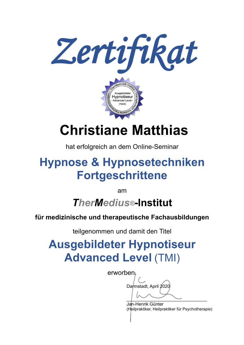 Ausgebildete Hypnotiseurin (TMI)